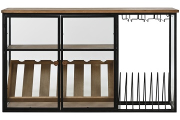 Suport pentru sticle din metal, lemn și sticlă, 102x32x60 cm, finisaj natural/negru