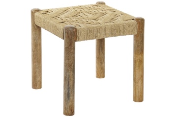 Taburet din lemn masiv de mango cu șezut împletit din frânghie naturală, 40,5×40,5×41 cm, „Weave" - Img 2