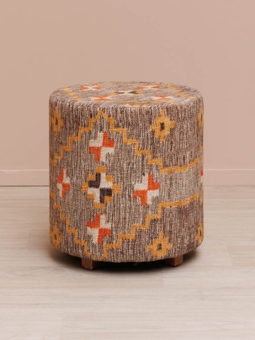 Taburet kilim rotund din bumbac, lână și lemn de acacia, multicolor, cu model geometric, 47 x Ø 45 cm, „Klimt Kilim” - Img 2
