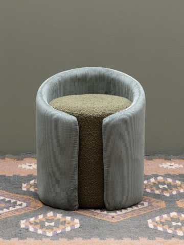 Taburet rotund din stofă bouclé și catifea reiată, verde, cu spătar învăluitor, 52 x 43 x 41 cm, „Nasrine” - Img 4