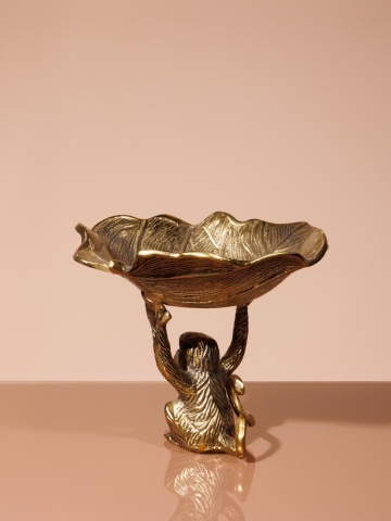 Tava decorativă, aurie, din aluminiu, H30 cm, Monkey - Img 5