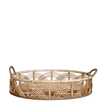 Tavă decorativă de servire, stil natural eco, culoare natur, din bambus, ratan și hârtie kraft, „Tray”