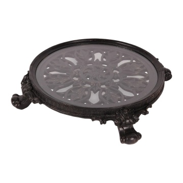 Tavă decorativă rotundă din polirășină și sticlă, negru, 8 x 35 cm, „Rivage”