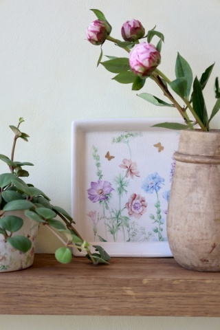 Tavă din ceramică crem cu model floral „Papillon” - Img 4