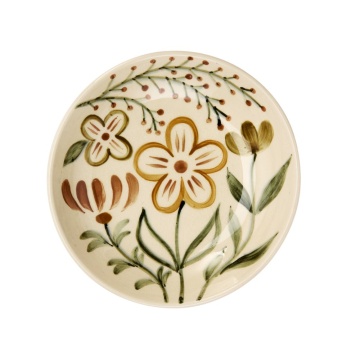 Tavă din ceramică stoneware pictată manual cu motive botanice folk, D26×H5,5 cm, „Folk Tray"