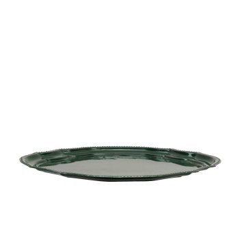 Tavă ovală vintage din metal emailat verde cu margine festonată și bordură cu mărgele, 36×30×H2 cm, „Madam" - Img 3