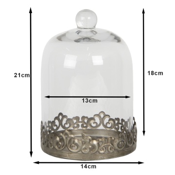 Tava pentru prajituri, argintie, din metal, cu capac din sticla, Ø14x21 cm - Img 2