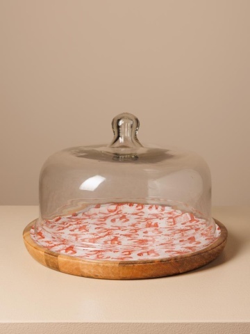 Tava pentru prajituri, din lemn de mango, cu capac din sticla, D30cm, Lobsters - Img 2