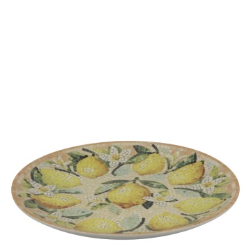 Tavă pentru servire din ceramică cu model mozaic și motiv lămâi, H2,8/D26,5 cm, melon & crem, „Chartres” - Img 4