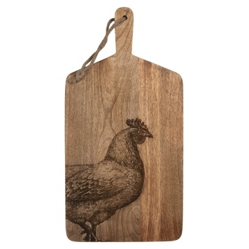 Tocător decorativ din lemn, maro, model găină, 25x50x2 cm