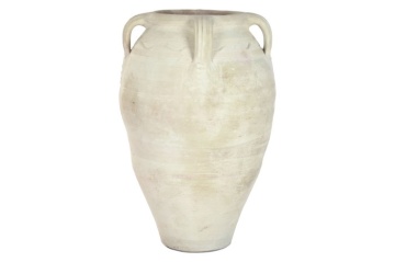 Vas decorativ amforă din teracotă artizanală, finisaj craft alb-crem, cu 4 anse, 57×57×93 cm, „Jerba" - Img 2