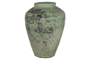 Vas decorativ amforă din teracotă, verde vintage, piesă unicat vintage, 65 x 65 x 72 cm, „Creta"