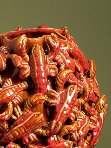 Vas decorativ din ceramica cu motive marine in relief "Lobster Reef" - Img 5