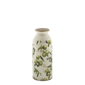 Vază decorativă din ceramică, pictată manual, crem, H20/D8 cm, Olive