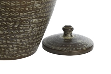 Vază decorativă tibor patinată verde din aluminiu cu structură din aluminiu, "Verdaro" - Img 3