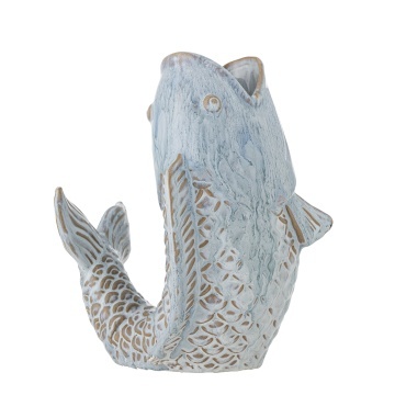 Vază din ceramică albastră, în formă de pește, cu solzi în relief, „Hiro", 17 x 13,5 x 21 cm - Img 2