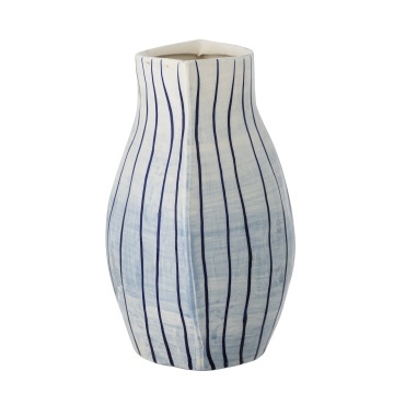 Vază din ceramică artizanală, albastru, cu dungi verticale, 21,5x13x22 cm, „Esra" - Img 2