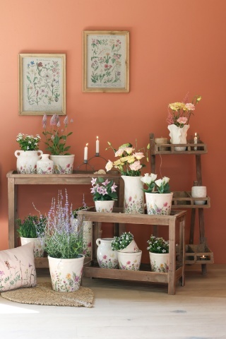 Vază din ceramică crem cu motiv floral "Avignon", H17.5/D11 cm - Img 3