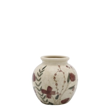 Vaza din ceramica, crem, cu motive florale, H18/D18cm