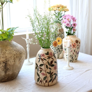Vaza din ceramica, cu motive florale, H26/D17cm - Img 2
