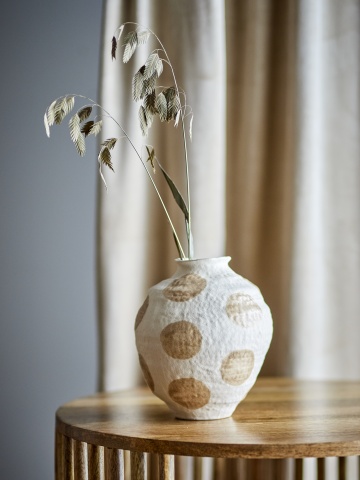Vază din ceramică, natur, formă rotunjită, dungi verticale texturate, glazură reactivă, 20,5 x 17 cm, „Byron” - Img 2