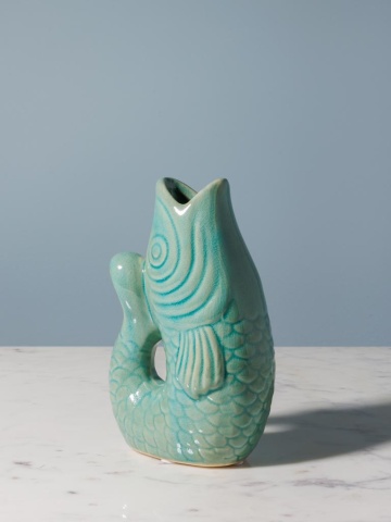 Vaza verde, din ceramica, forma de peste, H20cm Stone - Img 3