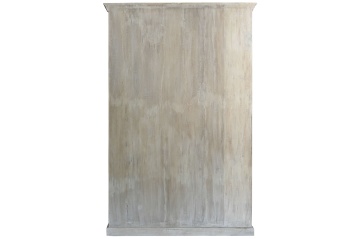Vitrină mare din lemn masiv de mango cu 4 uși vitrate și 3 rafturi, finisaj décapé alb, 135×50×210 cm, „Vendôme" - Img 11