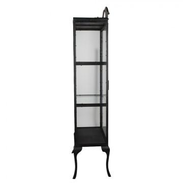Vitrină vintage din metal, negru, cu 1 ușă vitrată, 2 rafturi din sticlă și coronament arcuit, 181 x 68 x 43 cm, „Noirette” - Img 3