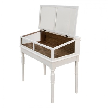 Vitrină vintage shabby chic din lemn, alb, cu capac vitrat rabatabil și picioare strunjite, 85 x 80 x 46 cm, „Véranne” - Img 3