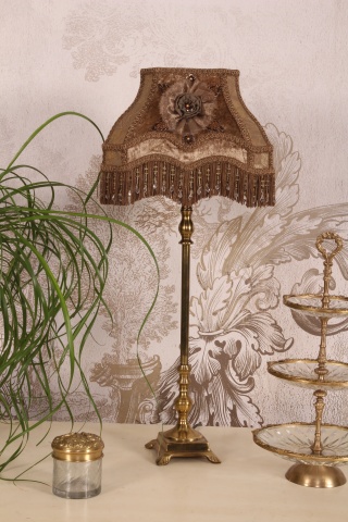 Abajur din textil, maro, formă dreptunghiulară, 17 x 22 x 18 cm, „Victoria” - Img 2
