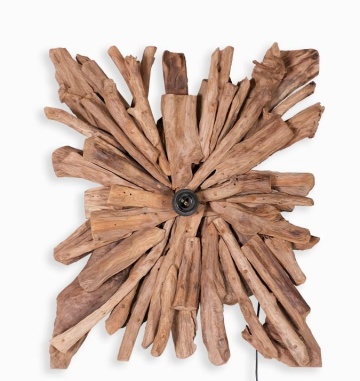 Aplică de perete din rădăcină de tec reciclat și in, maro, finisaj natural, 71,5 x 60 x 25 cm, „Soissons” - Img 3
