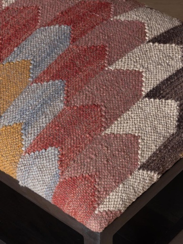 Banchetă hol multicolor din kilim de iută și lână și lemn de acacia înnegrit, cu 2 sertare și raft, 40 x 138 x 40,5 cm, „Tikana” - Img 4