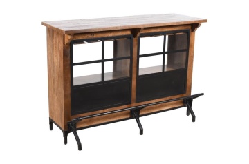 Bar din lemn de mango maro și metal negru, cu 2 rafturi, finisaj natural, 105 x 150 x 53 cm, „Saint-Rémy”