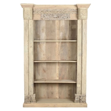 Bibliotecă din lemn de tec sculptat manual cu 3 rafturi, „Parthenon”