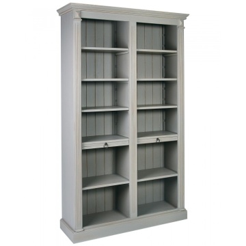 Bibliotecă living gri din lemn, cu 10 rafturi deschise, dintre care 2 culisante, 197 x 120 x 37 cm, „Oslo” - Img 2
