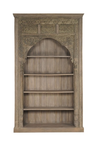 Bibliotecă sculptată din lemn masiv de teak, finisaj natural antichizat, 4 rafturi deschise, piesă unicat, 168×56×272 cm, „Dharma" - Img 2