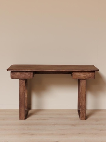 Birou rustic din lemn de mango, maro, cu 2 sertare și picioare tip sanie, 76 x 135 x 65 cm, „Sahori” - Img 3