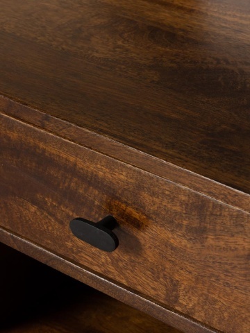 Birou vintage din lemn de mango și metal, cu blat maro antichizat, 1 sertar și picioare din metal negru, finisaj satinat, 117.5×50×80.5 cm, „Flow" - Img 6