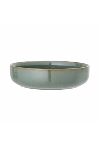 Bol de servit din ceramică verde cu finisaj artizanal și margine maro, 24x6 cm, "Pixie"
