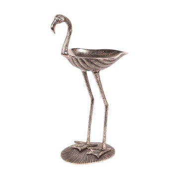 Bol decorativ din aluminiu reciclat, argintiu, model flamingo, 51 x 26 x 19 cm, „Camargue”