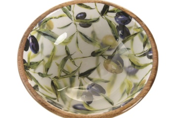 Bol decorativ Mediterranean lăcuit verde cu accente naturale din lemn de mango cu structură din lemn – "Olivia" - Img 3