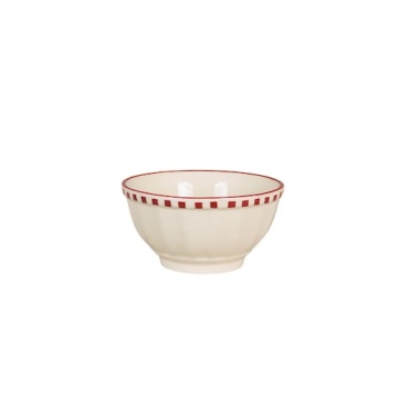 Bol din ceramică artizanală, natur, cu motive în carouri pictate manual roșu și bordură decorativă, 14×8 cm, „Marion"
