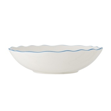 Bol din ceramică cu motive florale și margine ondulată albastră pictată manual, 28×6,5 cm, „Dorothy" - Img 2