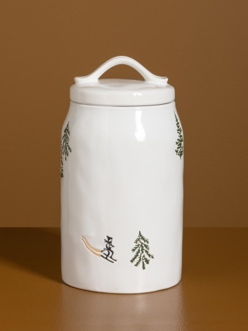 Borcan din ceramică albă cu motive de iarnă pictate manual, 22,5 × 12 cm, „Slalom" - Img 4
