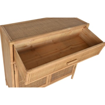 Bufet din ratan și lemn de molid, natur, cu 2 uși, 1 sertar și panouri din ratan împletit, 100 x 100 x 40 cm, „Cajon” - Img 6