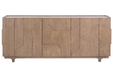Bufet living în stil eclectic, din lemn de mango, natur, cu 3 uși cu panouri în relief și blat din marmură, 75 x 180 x 41 cm, „Vauvenargues”