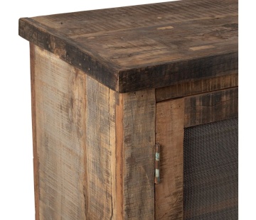Bufet rustic din lemn de mango și acacia, natur, cu 2 uși cu plasă metalică și mânere din metal, 76 x 115 x 42 cm, „Campagne” - Img 5
