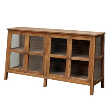 Bufet rustic din lemn, natur, cu 4 uși vitrate și laterale din sticlă, 81 x 153 x 44 cm, „Laval”