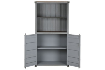 Bufet vintage, stil industrial, din metal, gri, cu 2 uși și rafturi deschise, decor de container maritim, 168 x 87 x 44 cm, „Cargo” - Img 4