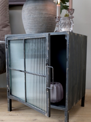 Bufet vintage stil industrial din metal, negru, cu 1 ușă din sticlă canelată și mâner din metal, 46,5 x 40 x 32,5 cm, „Verrière” - Img 5